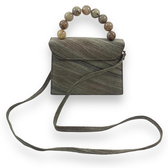 90's designer MICHELLE LALONDE New York reptile suede mini bag tortoise handle - Picture 3 of 14